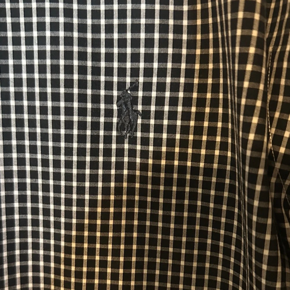 Ralph Lauren Mens Custom Fit Gingham Check Button Down Shirt Black 17.5 X 34/35